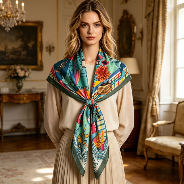 Doulbe Side Printed Silk  Scarf,LANKING TEX,Doulbe Side Printed Silk  Scarf