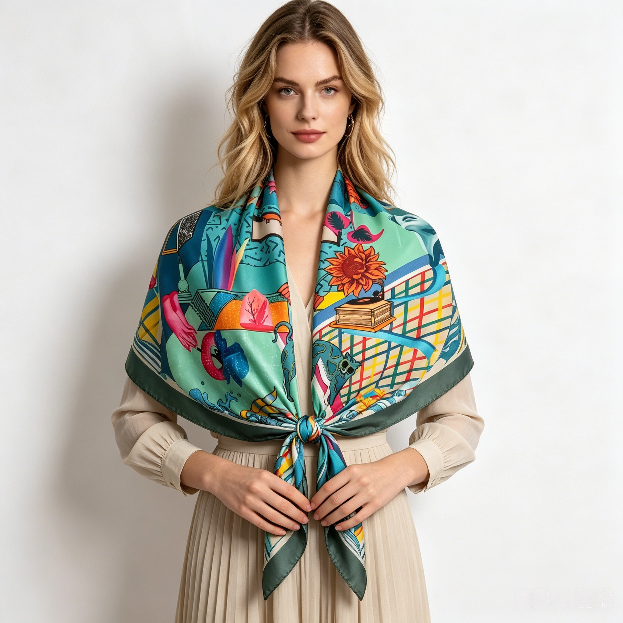 Doulbe Side Printed Silk  Scarf,LANKING TEX,Doulbe Side Printed Silk  Scarf