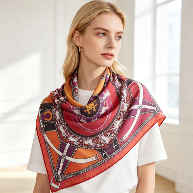 Doulbe Side Printed Silk  Scarf,LANKING TEX,Doulbe Side Printed Silk  Scarf
