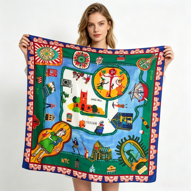 Doulbe Side Printed Silk  Scarf,LANKING TEX,Doulbe Side Printed Silk  Scarf