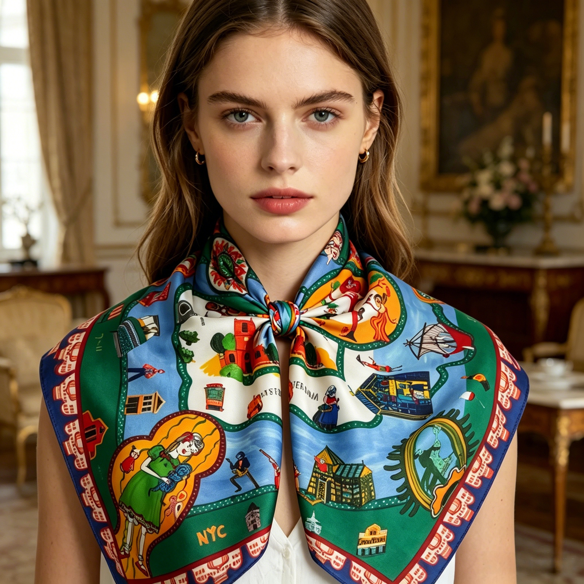 Doulbe Side Printed Silk  Scarf,LANKING TEX,Doulbe Side Printed Silk  Scarf