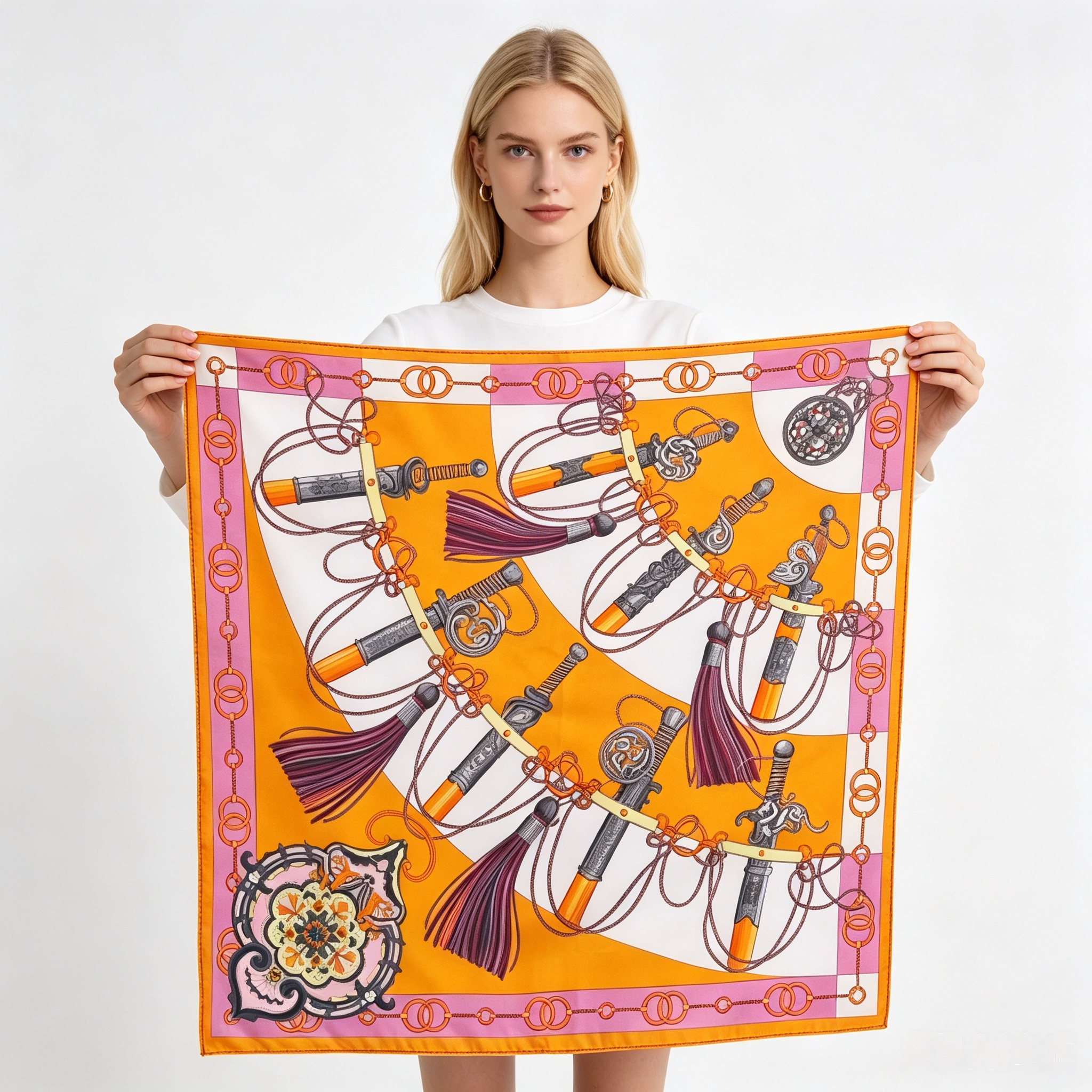 Doulbe Side Printed Silk  Scarf,LANKING TEX,Doulbe Side Printed Silk  Scarf