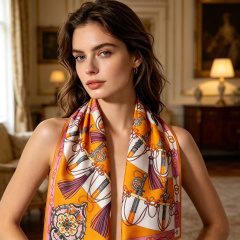 Doulbe Side Printed Silk  Scarf,LANKING TEX,Doulbe Side Printed Silk  Scarf