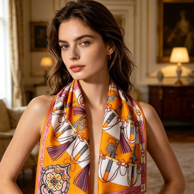Doulbe Side Printed Silk  Scarf,LANKING TEX,Doulbe Side Printed Silk  Scarf
