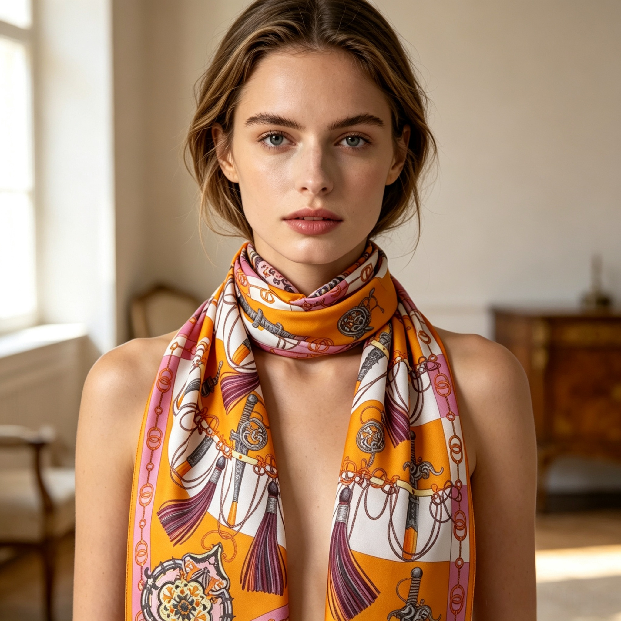 Doulbe Side Printed Silk  Scarf,LANKING TEX,Doulbe Side Printed Silk  Scarf