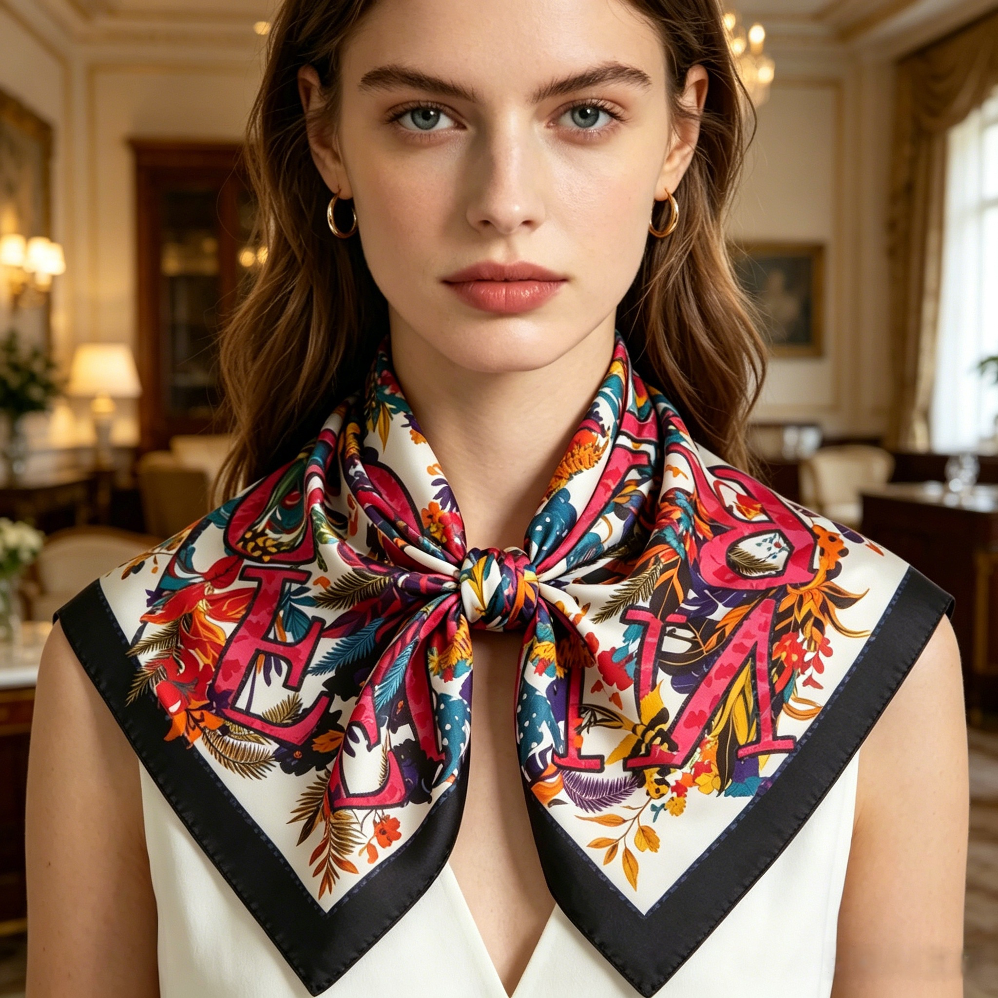 Doulbe Side Printed Silk  Scarf,LANKING TEX,Doulbe Side Printed Silk  Scarf