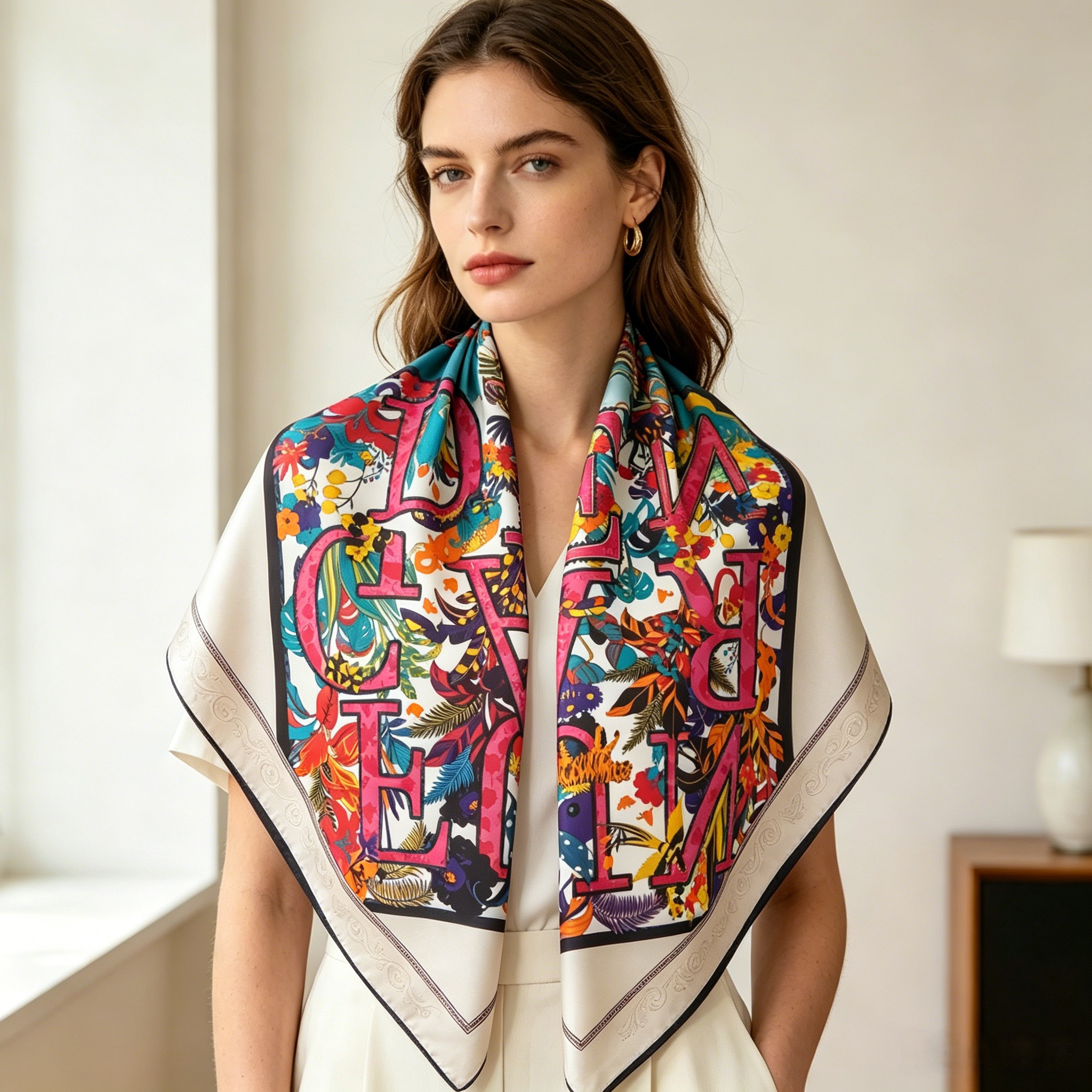 Doulbe Side Printed Silk  Scarf,LANKING TEX,Doulbe Side Printed Silk  Scarf