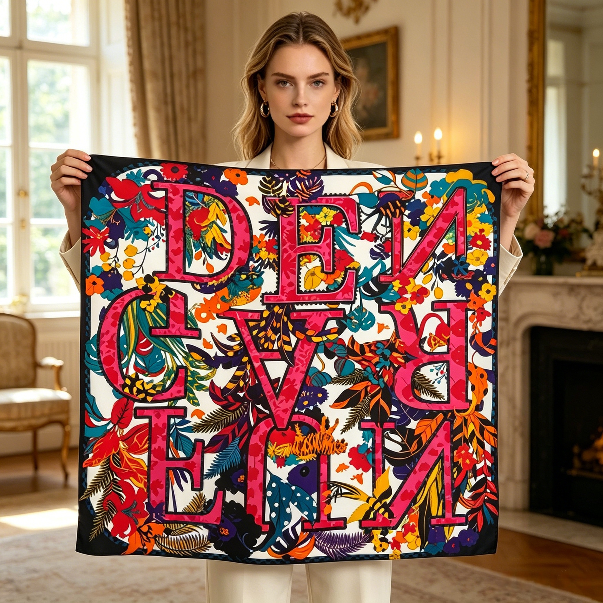 Doulbe Side Printed Silk  Scarf,LANKING TEX,Doulbe Side Printed Silk  Scarf