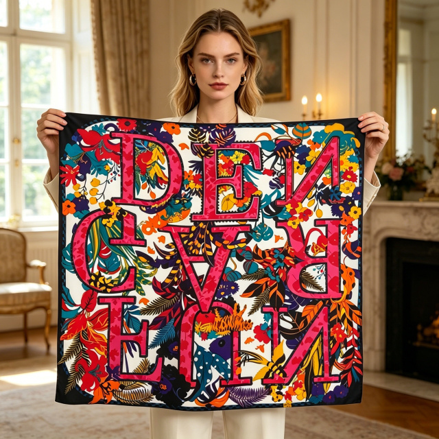 Doulbe Side Printed Silk  Scarf,LANKING TEX,Doulbe Side Printed Silk  Scarf