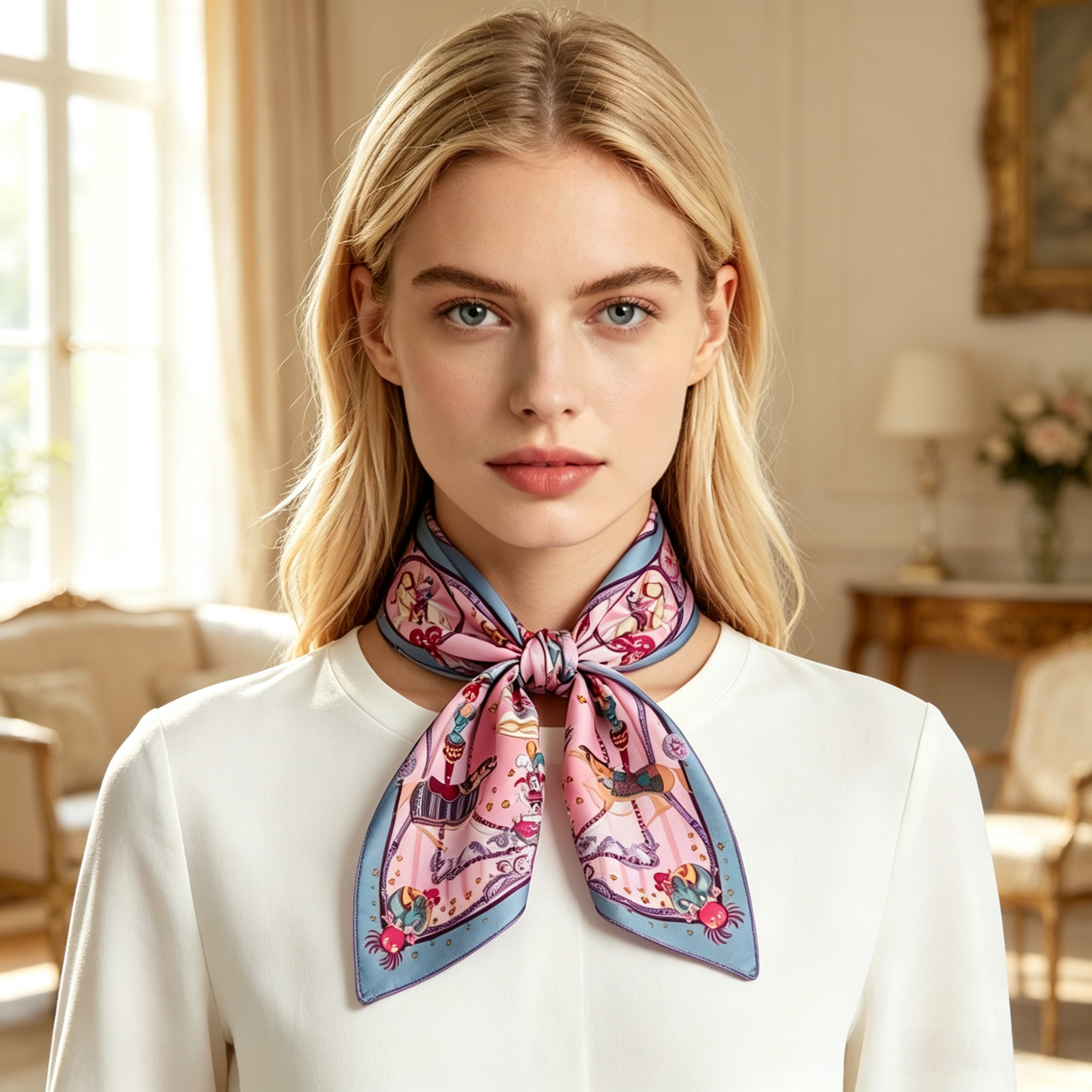 Doulbe Side Printed Silk  Scarf,LANKING TEX,Doulbe Side Printed Silk  Scarf