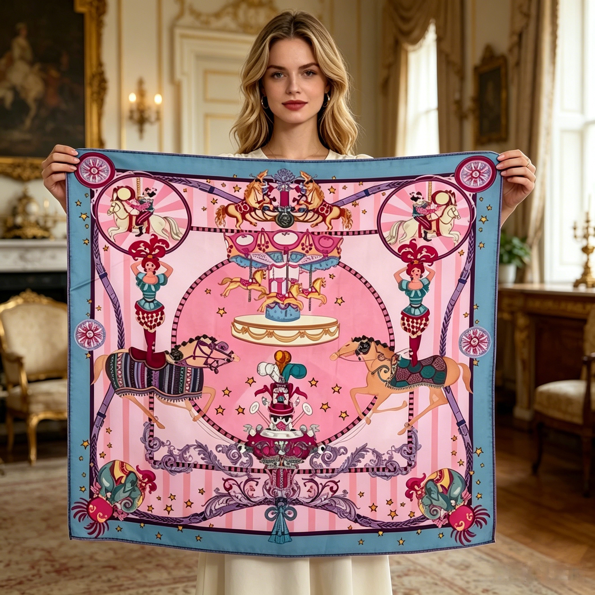 Doulbe Side Printed Silk  Scarf,LANKING TEX,Doulbe Side Printed Silk  Scarf