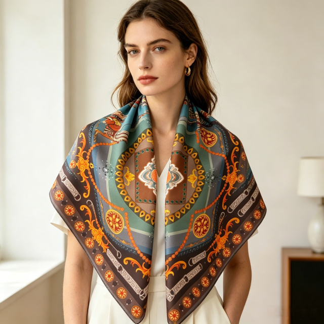 Doulbe Side Printed Silk  Scarf,LANKING TEX,Doulbe Side Printed Silk  Scarf