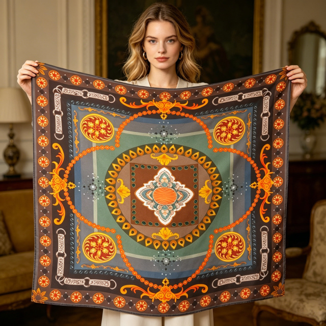 Doulbe Side Printed Silk  Scarf,LANKING TEX,Doulbe Side Printed Silk  Scarf