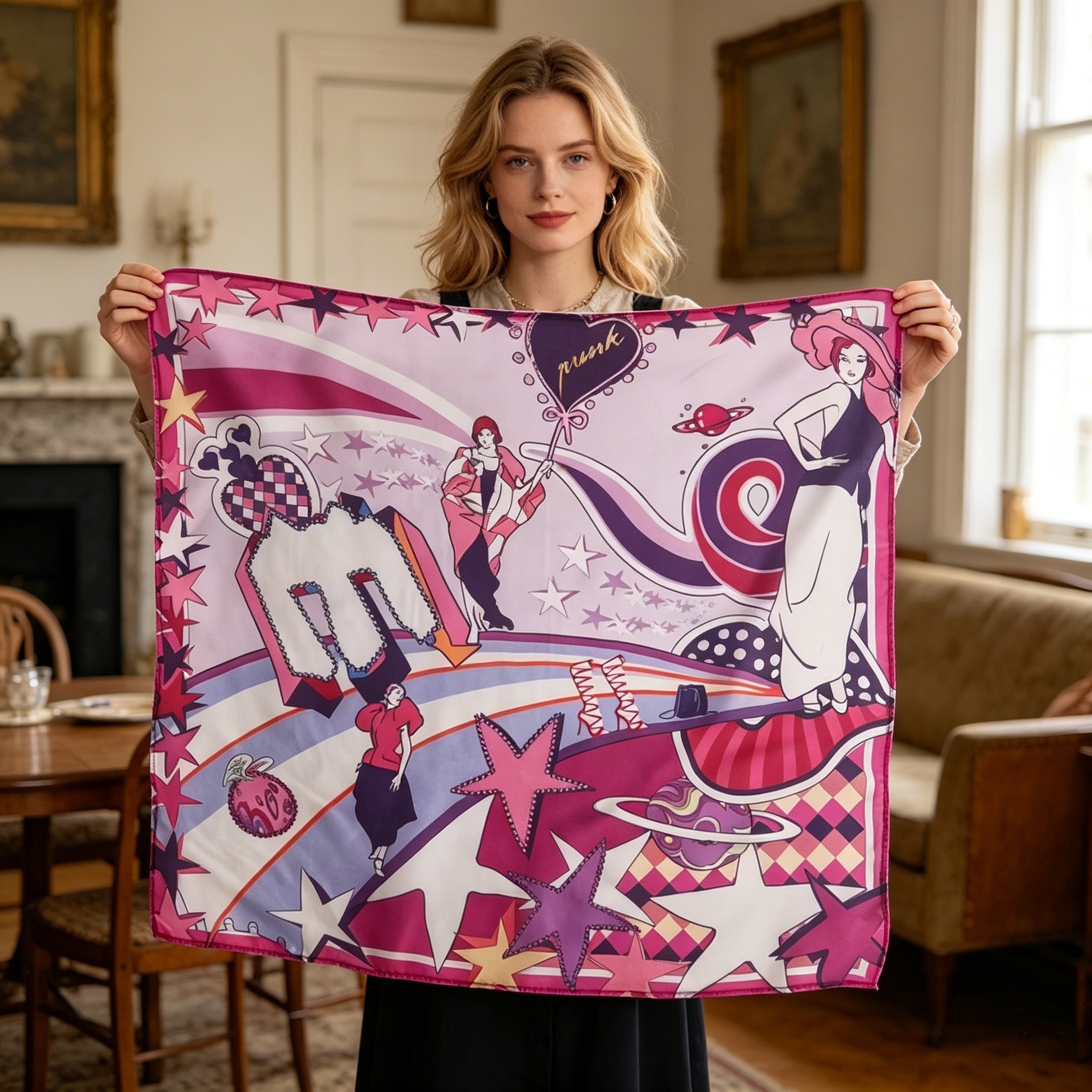 Doulbe Side Printed Silk  Scarf,LANKING TEX,Doulbe Side Printed Silk  Scarf