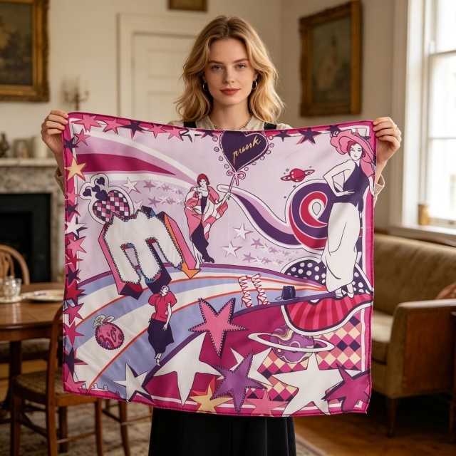 Doulbe Side Printed Silk  Scarf,LANKING TEX,Doulbe Side Printed Silk  Scarf