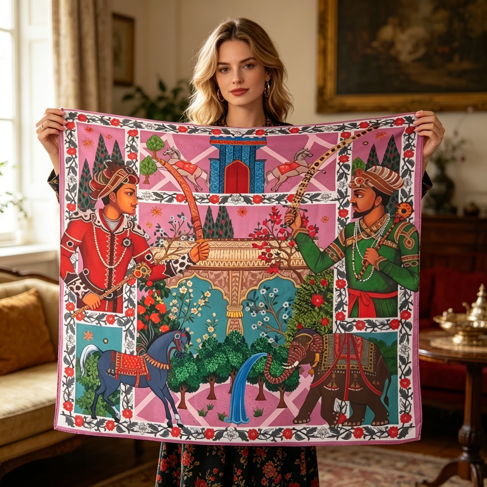Doulbe Side Printed Silk  Scarf,LANKING TEX,Doulbe Side Printed Silk  Scarf