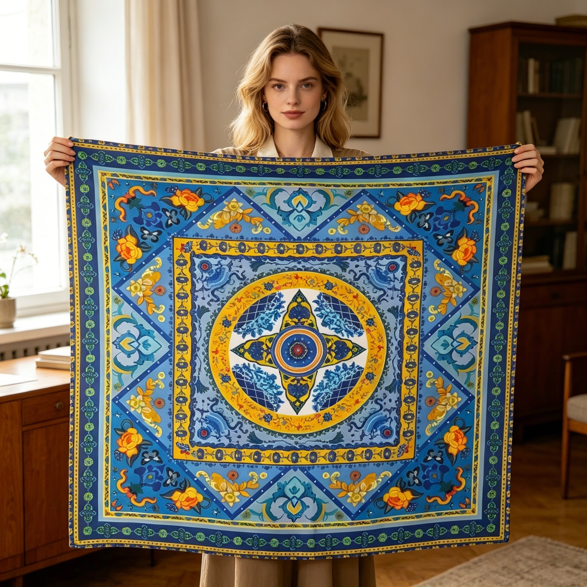 Doulbe Side Printed Silk  Scarf,LANKING TEX,Doulbe Side Printed Silk  Scarf