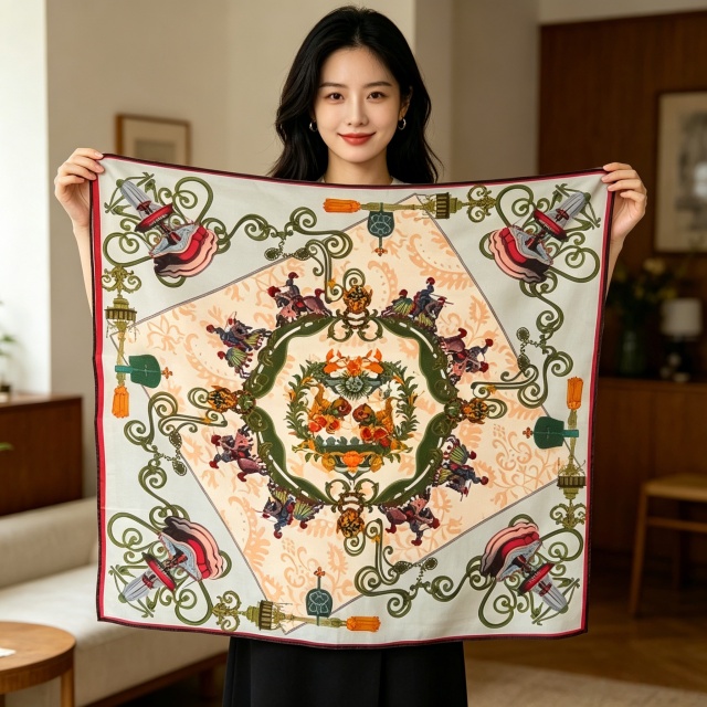 Doulbe Side Printed Silk  Scarf,LANKING TEX,Doulbe Side Printed Silk  Scarf