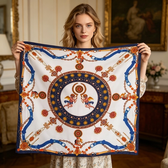 Doulbe Side Printed Silk  Scarf,LANKING TEX,Doulbe Side Printed Silk  Scarf