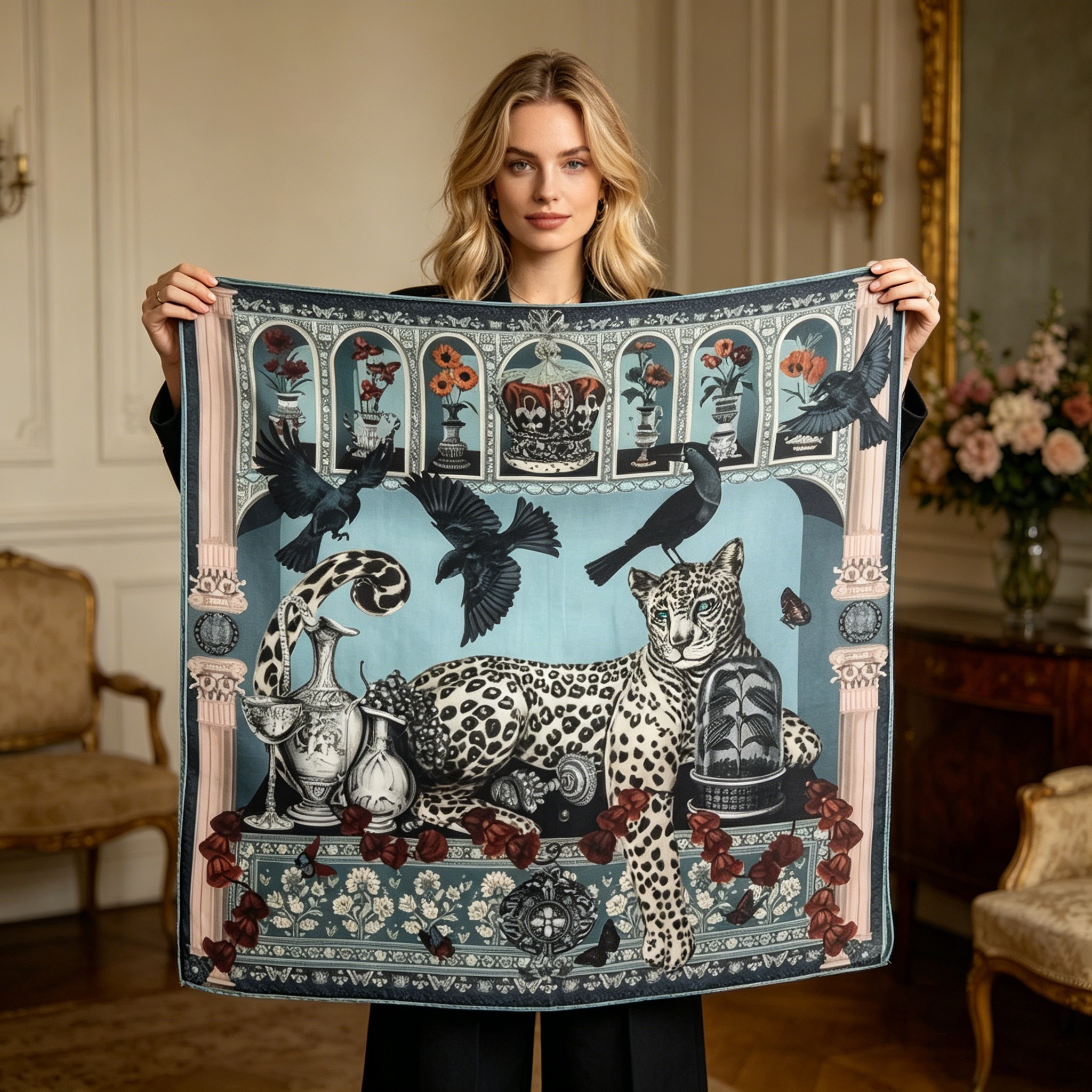 Doulbe Side Printed Silk  Scarf,LANKING TEX,Doulbe Side Printed Silk  Scarf