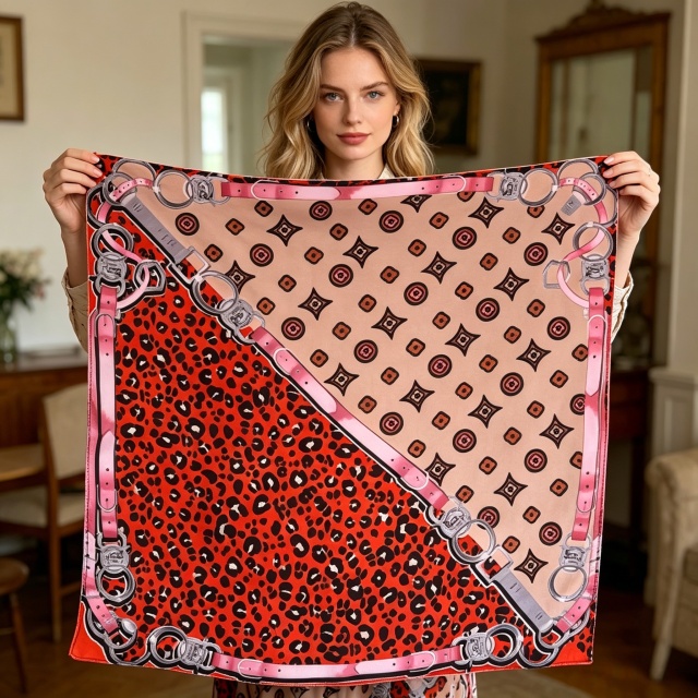 Doulbe Side Printed Silk  Scarf,LANKING TEX,Doulbe Side Printed Silk  Scarf