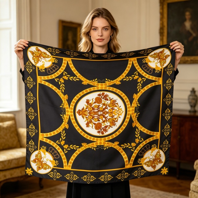 Doulbe Side Printed Silk  Scarf,LANKING TEX,Doulbe Side Printed Silk  Scarf