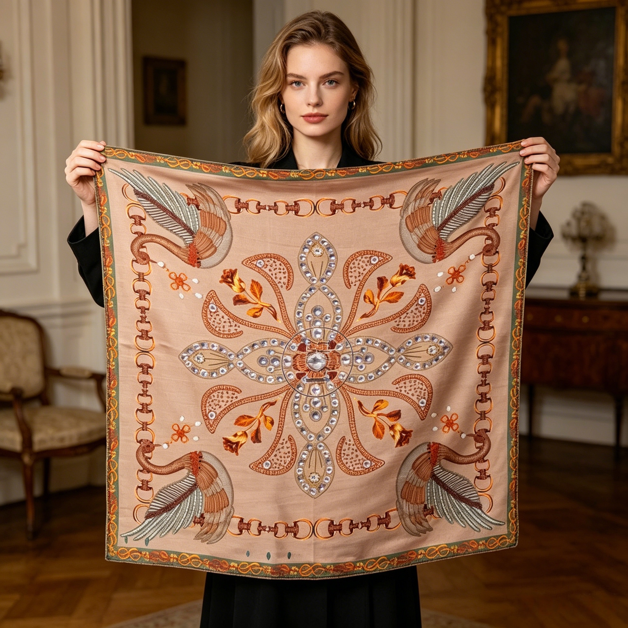 Doulbe Side Printed Silk  Scarf,LANKING TEX,Doulbe Side Printed Silk  Scarf