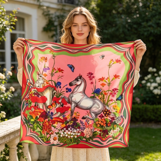 Doulbe Side Printed Silk  Scarf,LANKING TEX,Doulbe Side Printed Silk  Scarf