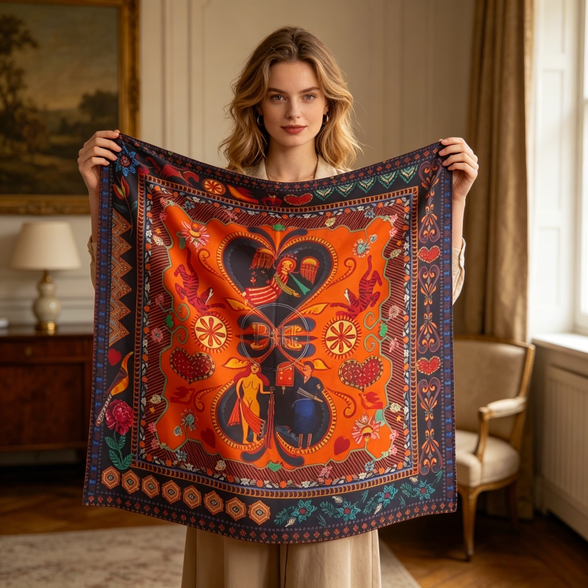 Doulbe Side Printed Silk  Scarf,LANKING TEX,Doulbe Side Printed Silk  Scarf