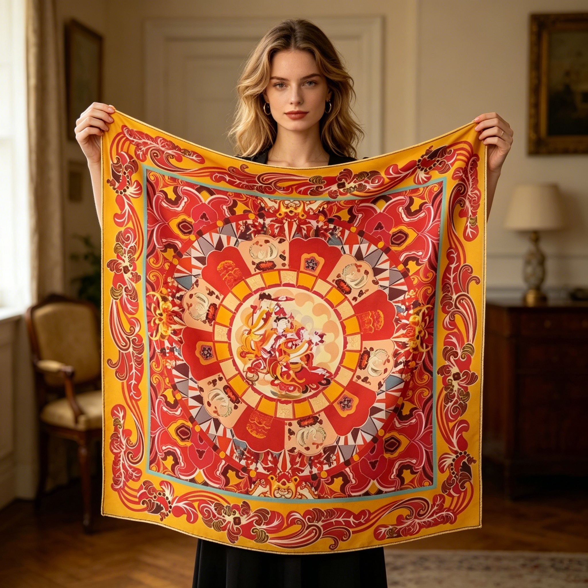 Doulbe Side Printed Silk  Scarf,LANKING TEX,Doulbe Side Printed Silk  Scarf