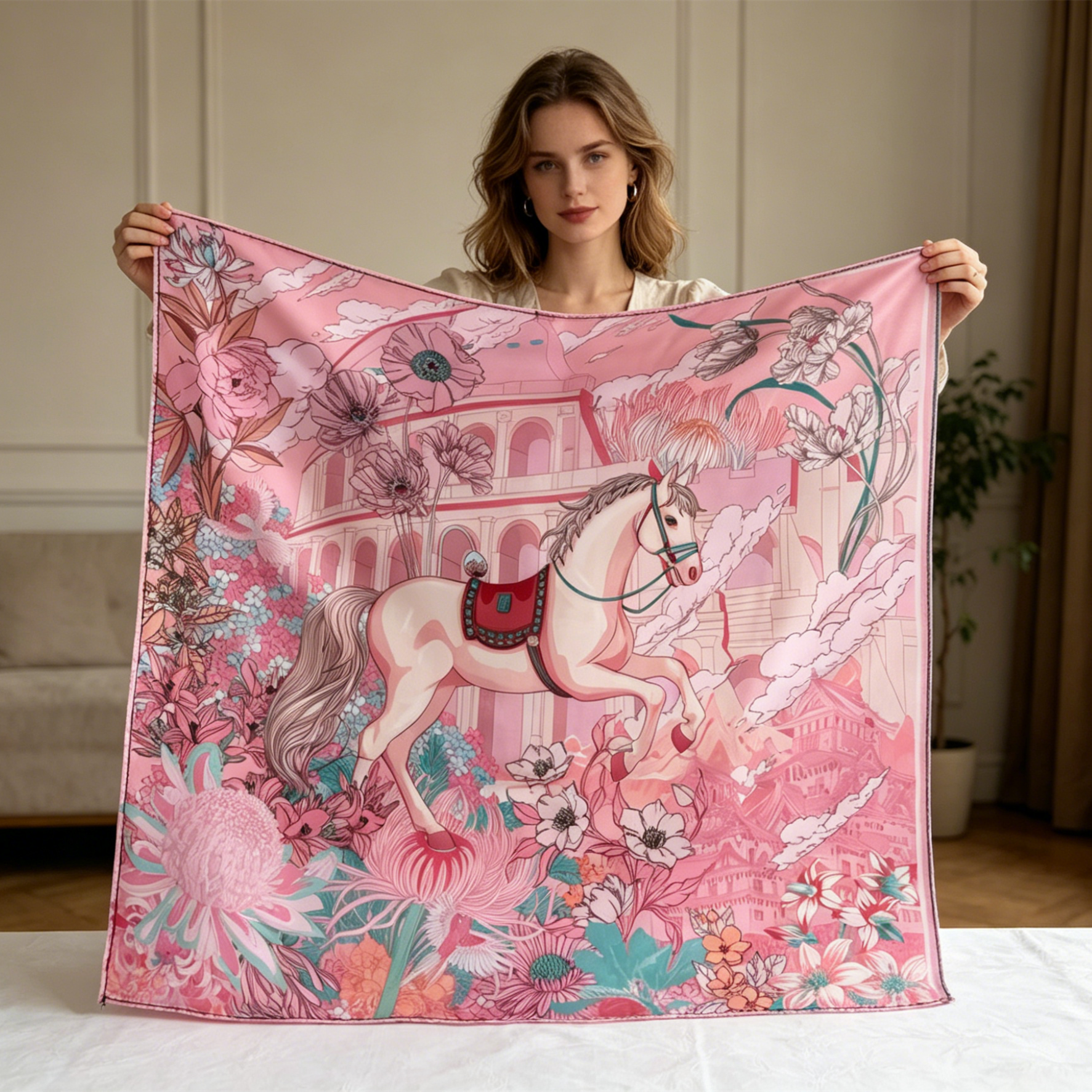 Doulbe Side Printed Silk  Scarf,LANKING TEX,Doulbe Side Printed Silk  Scarf