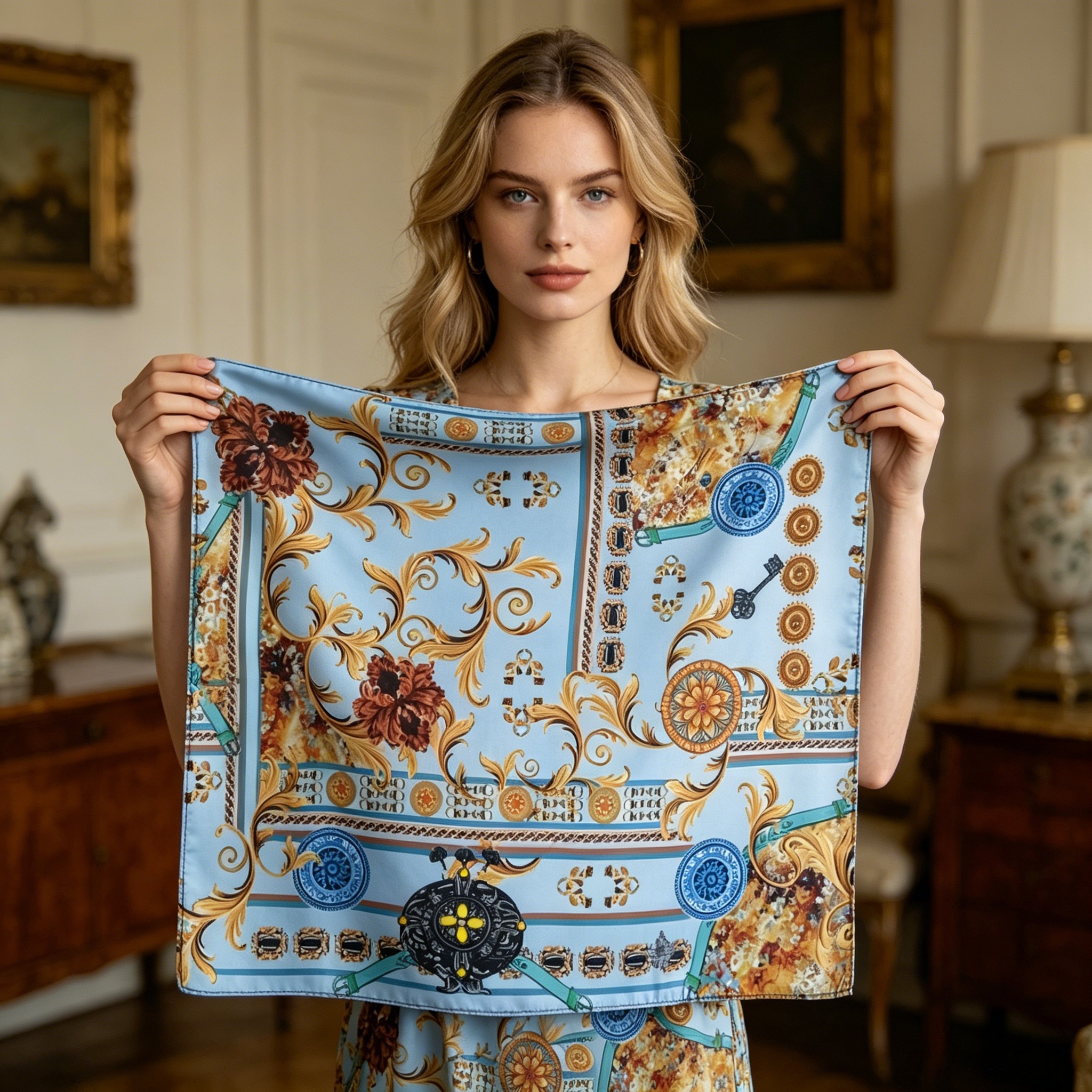 Doulbe Side Printed Silk  Scarf,LANKING TEX,Doulbe Side Printed Silk  Scarf