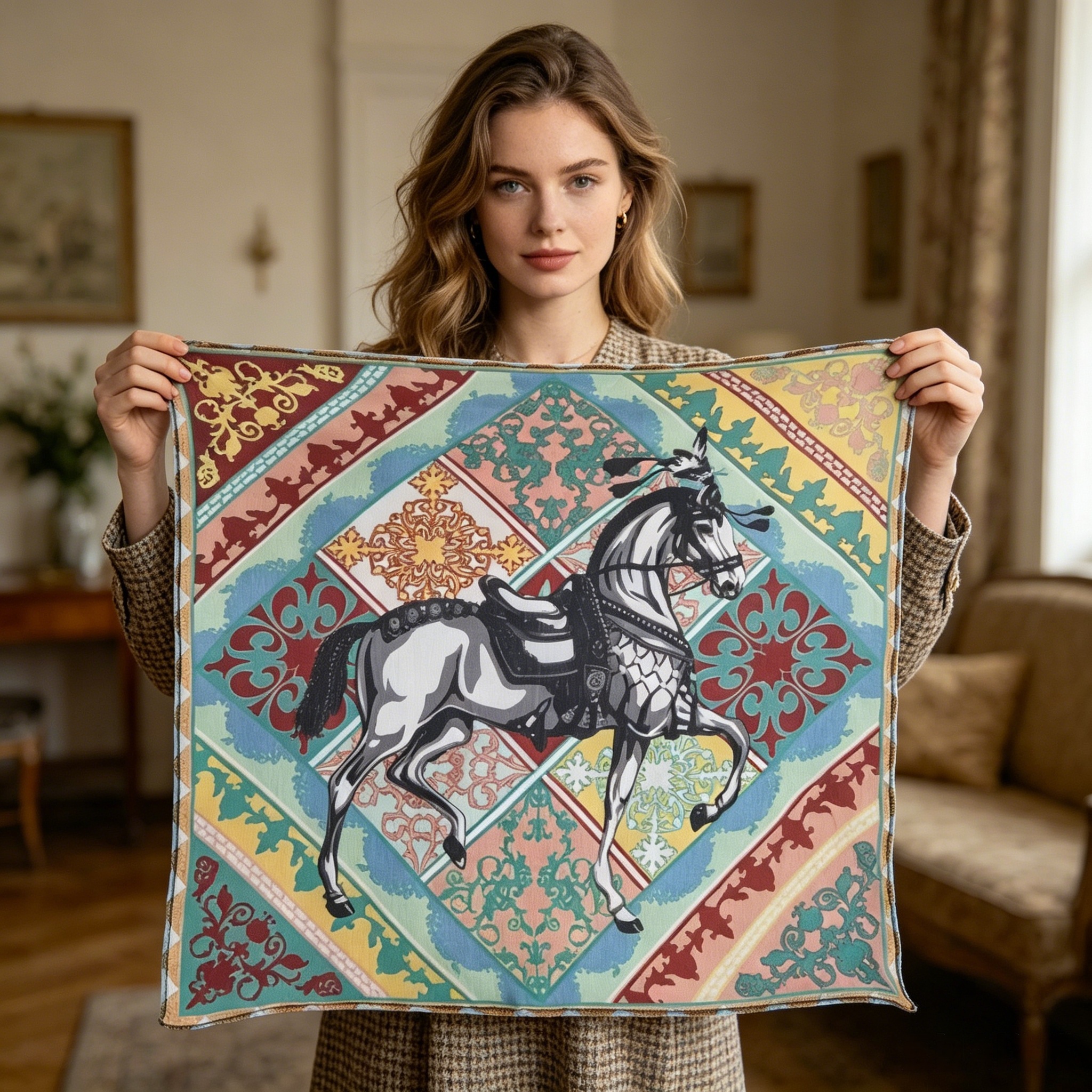 Doulbe Side Printed Silk  Scarf,LANKING TEX,Doulbe Side Printed Silk  Scarf