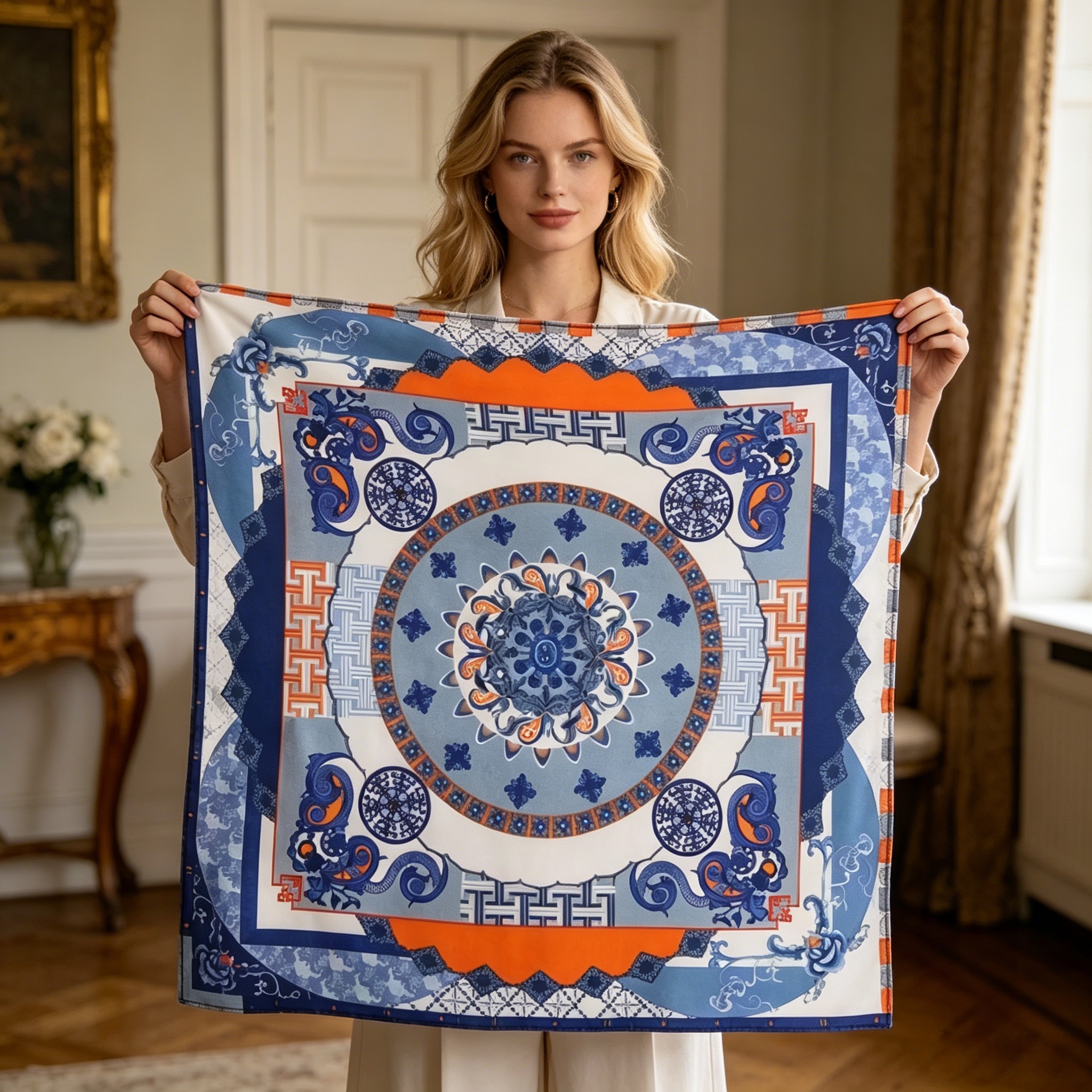 Doulbe Side Printed Silk  Scarf,LANKING TEX,Doulbe Side Printed Silk  Scarf