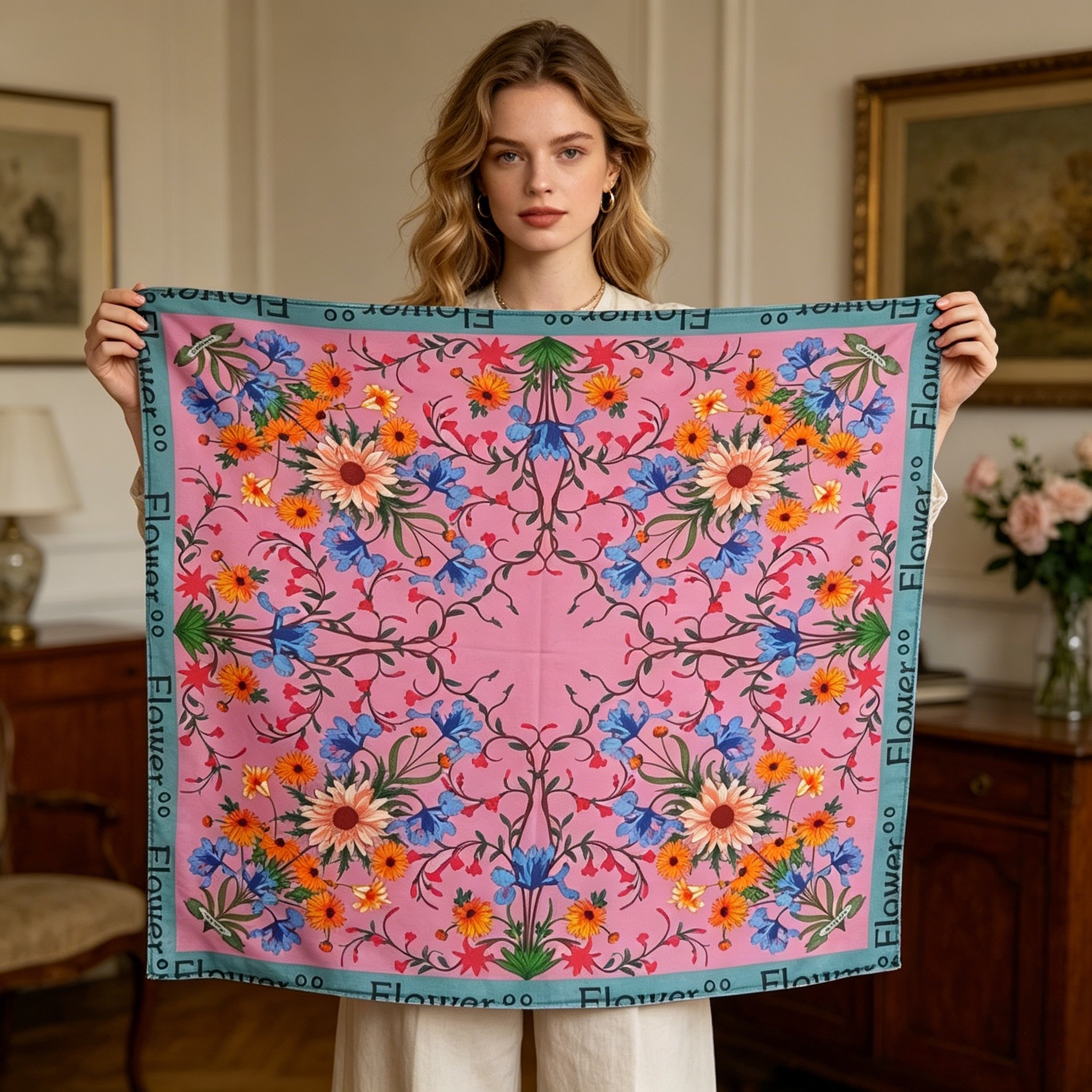 Doulbe Side Printed Silk  Scarf,LANKING TEX,Doulbe Side Printed Silk  Scarf