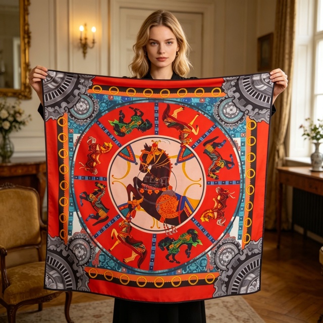 Doulbe Side Printed Silk  Scarf,LANKING TEX,Doulbe Side Printed Silk  Scarf