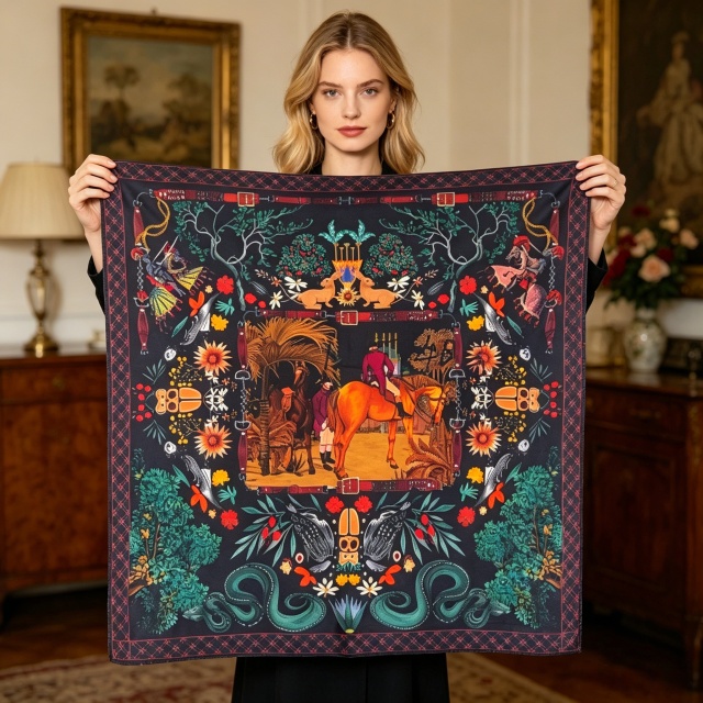 Doulbe Side Printed Silk  Scarf,LANKING TEX,Doulbe Side Printed Silk  Scarf