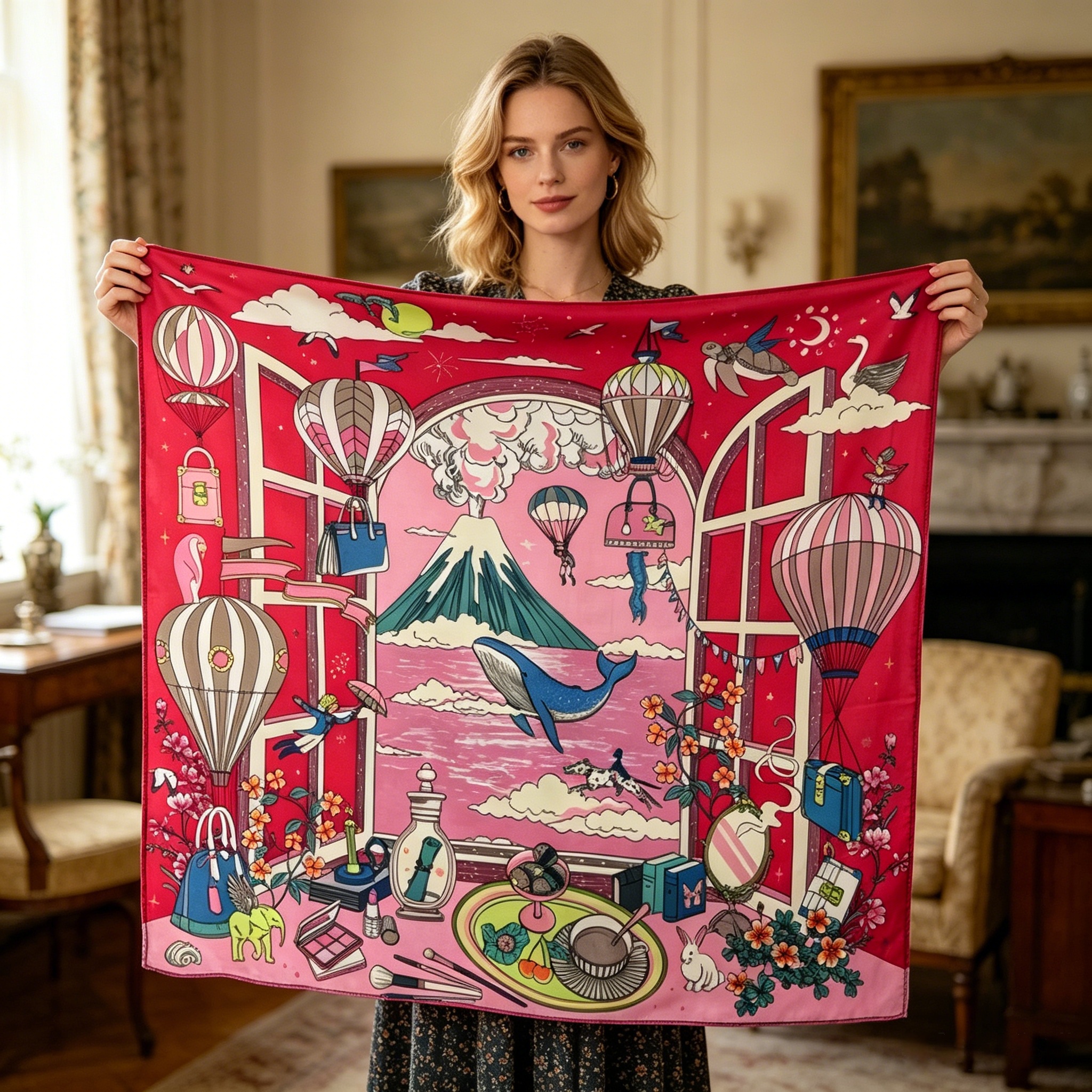 Doulbe Side Printed Silk  Scarf,LANKING TEX,Doulbe Side Printed Silk  Scarf