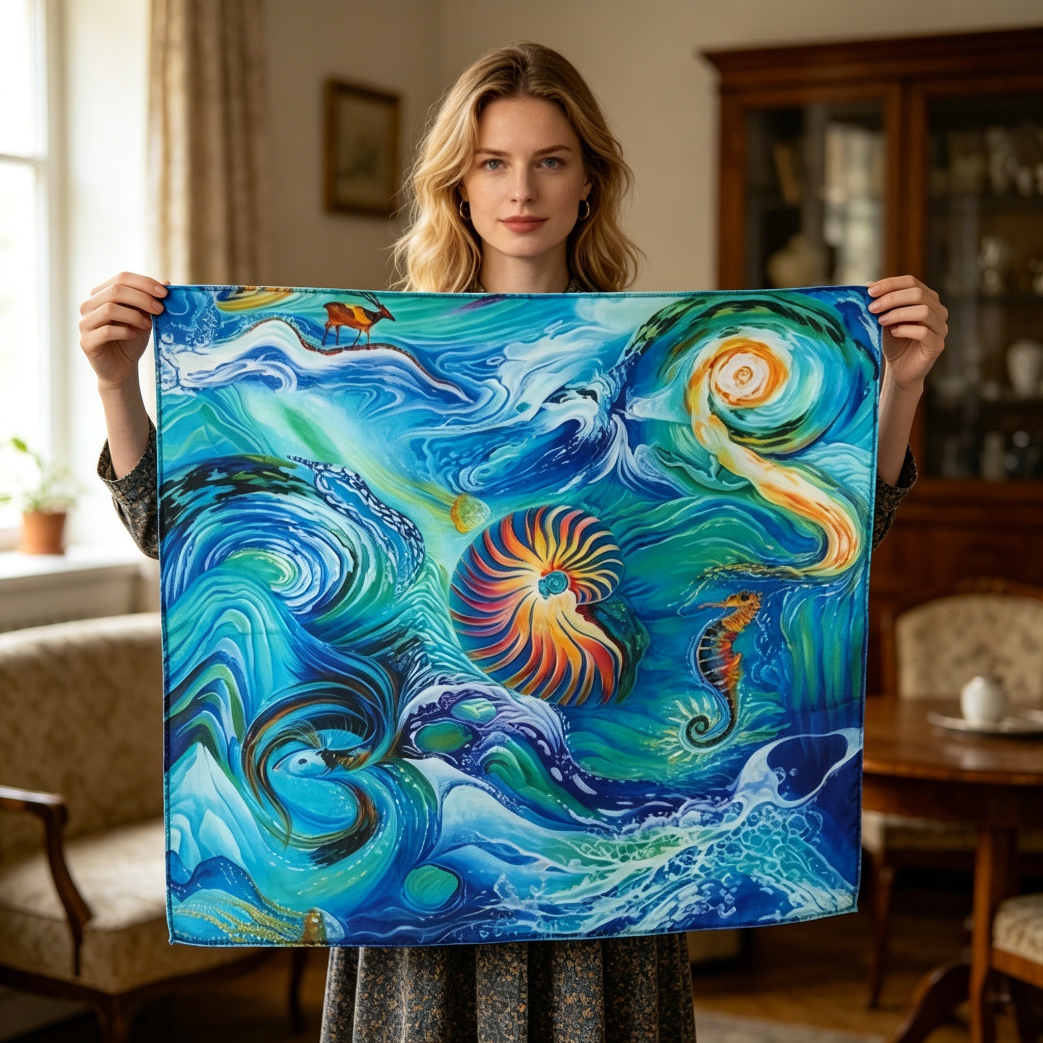 Doulbe Side Printed Silk  Scarf,LANKING TEX,Doulbe Side Printed Silk  Scarf