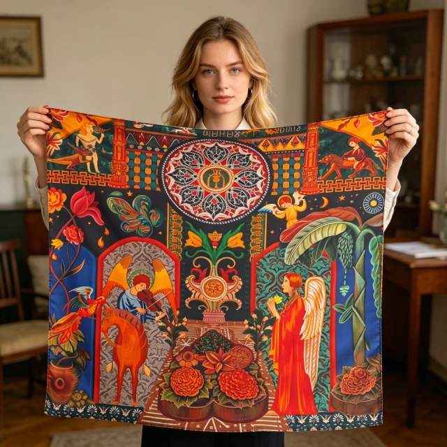 Doulbe Side Printed Silk  Scarf,LANKING TEX,Doulbe Side Printed Silk  Scarf