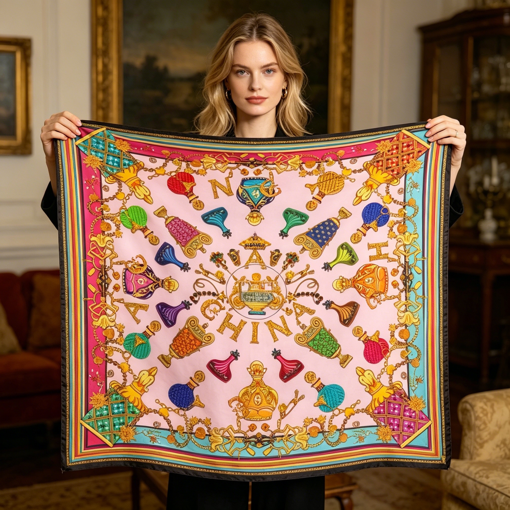 Doulbe Side Printed Silk  Scarf,LANKING TEX,Doulbe Side Printed Silk  Scarf