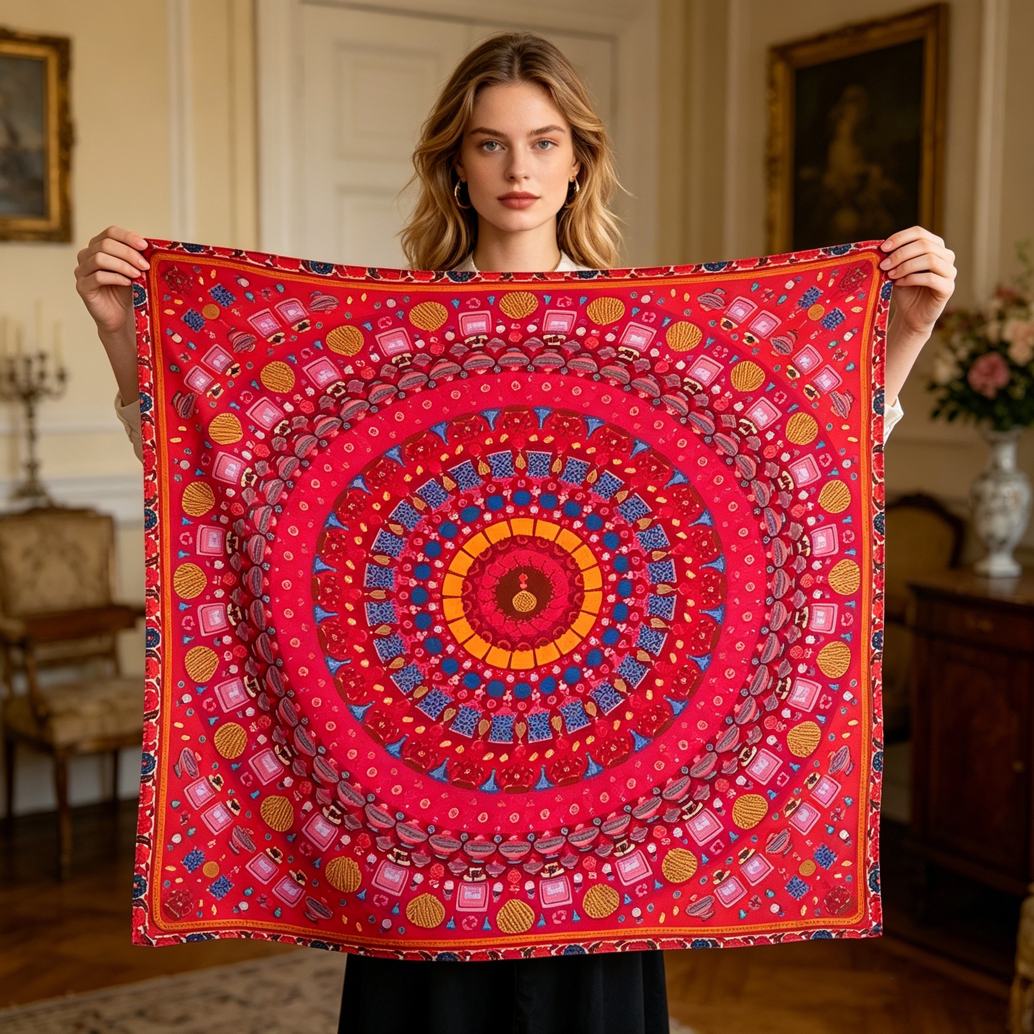 Doulbe Side Printed Silk  Scarf,LANKING TEX,Doulbe Side Printed Silk  Scarf