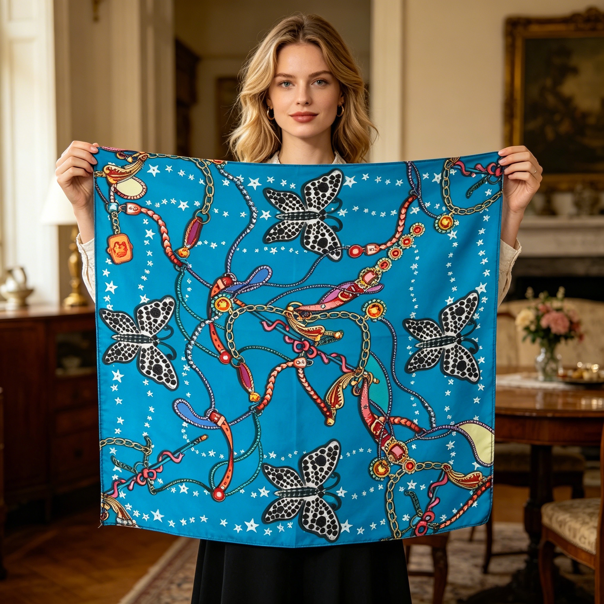 Doulbe Side Printed Silk  Scarf,LANKING TEX,Doulbe Side Printed Silk  Scarf