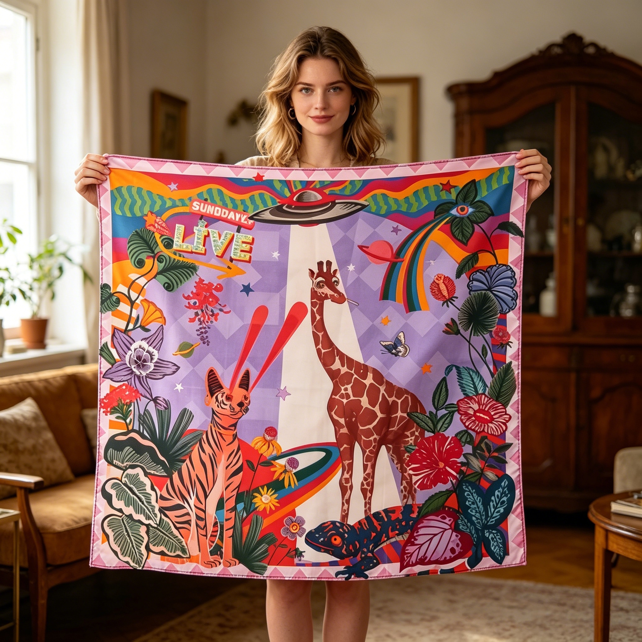 Doulbe Side Printed Silk  Scarf,LANKING TEX,Doulbe Side Printed Silk  Scarf