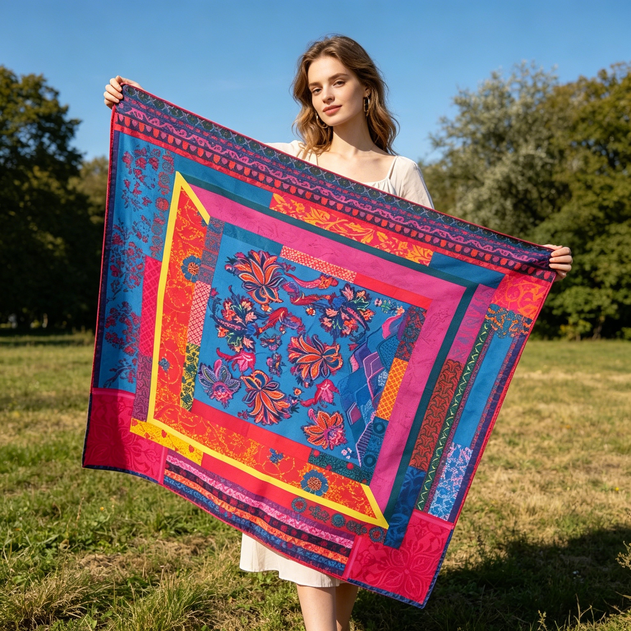 Doulbe Side Printed Silk  Scarf,LANKING TEX,Doulbe Side Printed Silk  Scarf