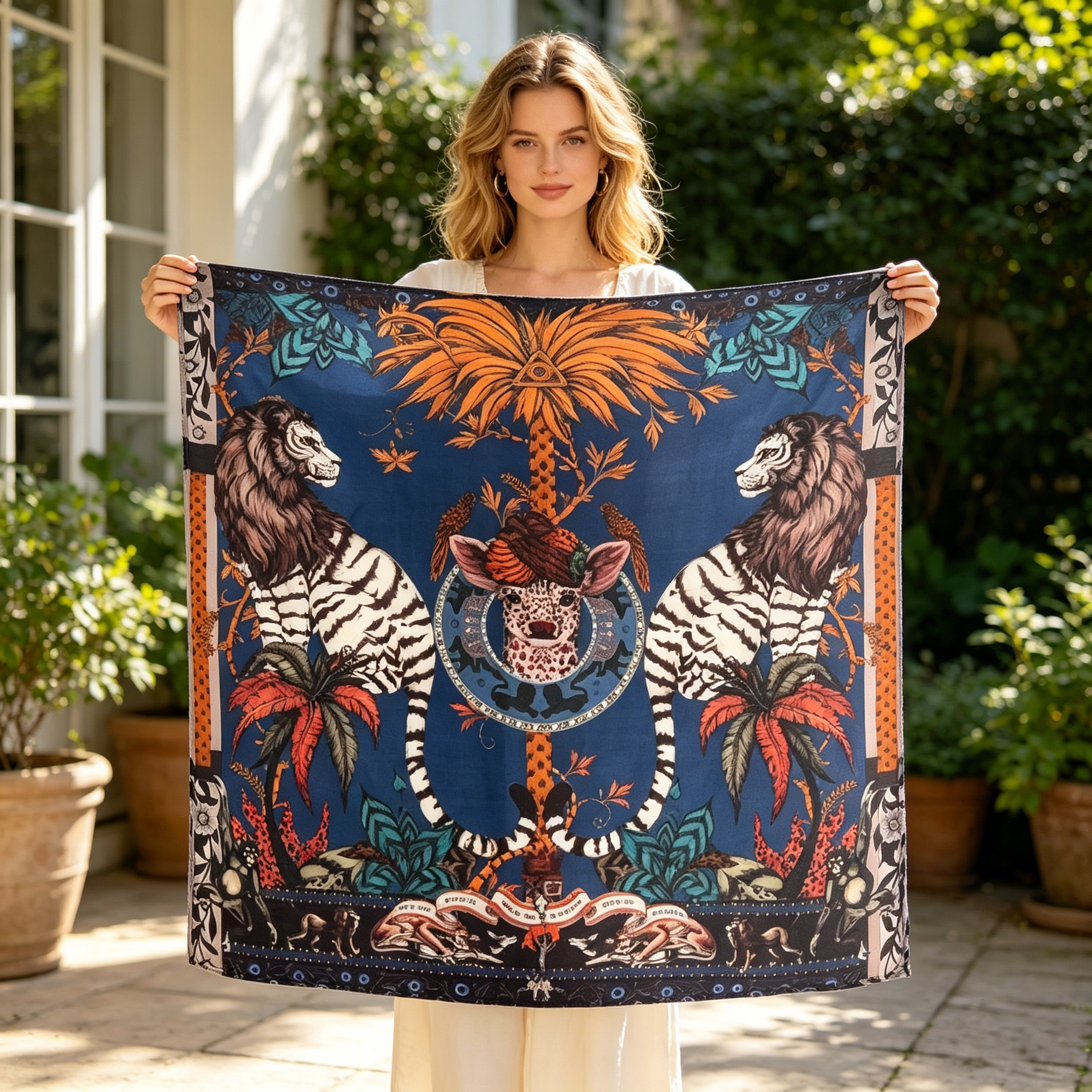 Doulbe Side Printed Silk  Scarf,LANKING TEX,Doulbe Side Printed Silk  Scarf
