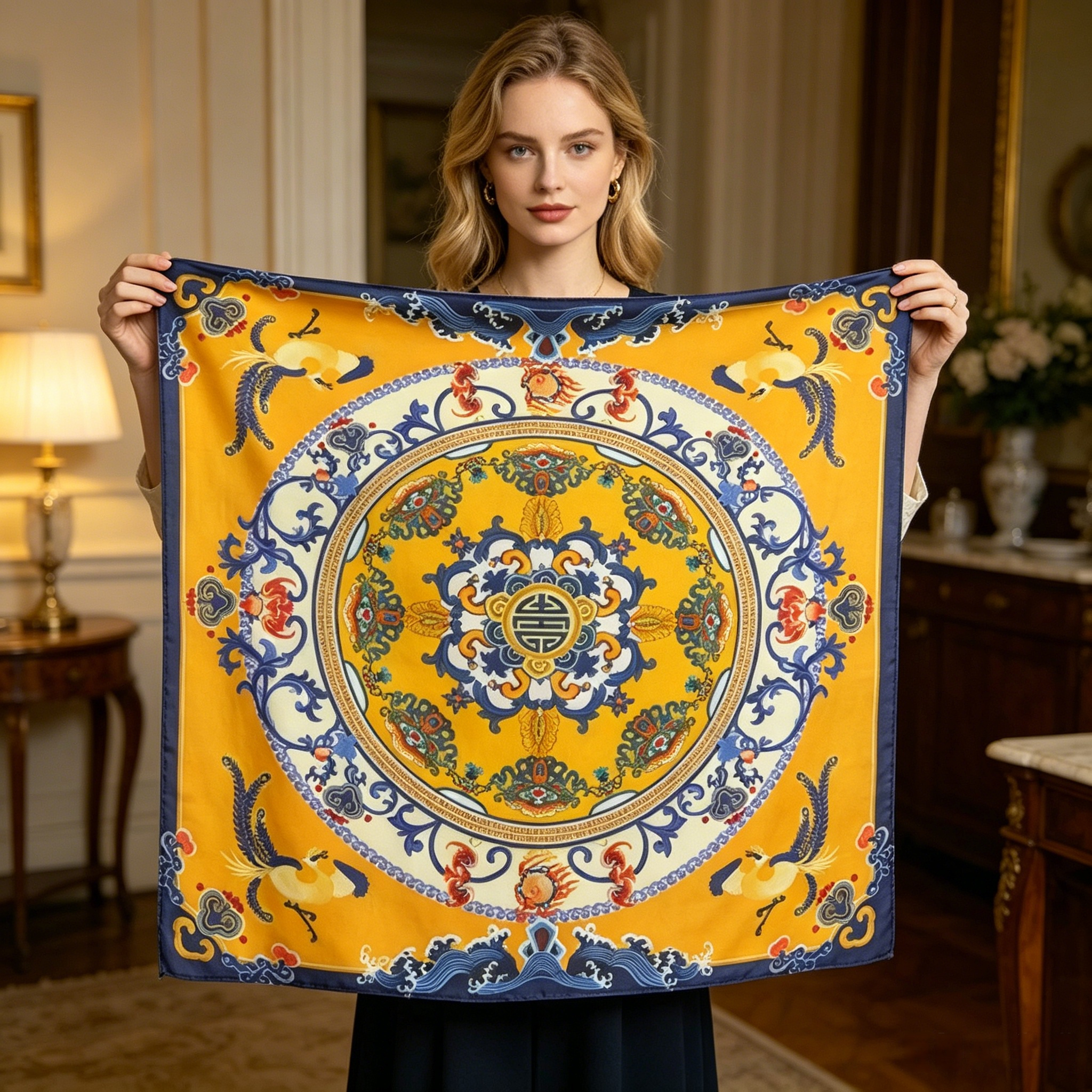 Doulbe Side Printed Silk  Scarf,LANKING TEX,Doulbe Side Printed Silk  Scarf