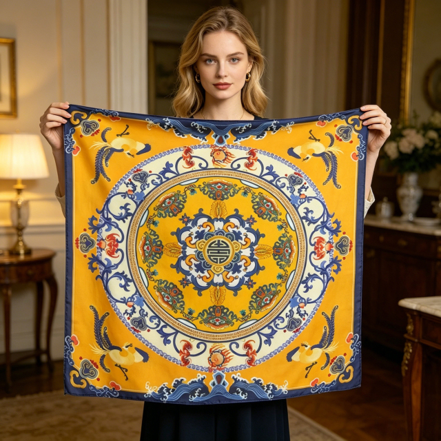 Doulbe Side Printed Silk  Scarf,LANKING TEX,Doulbe Side Printed Silk  Scarf