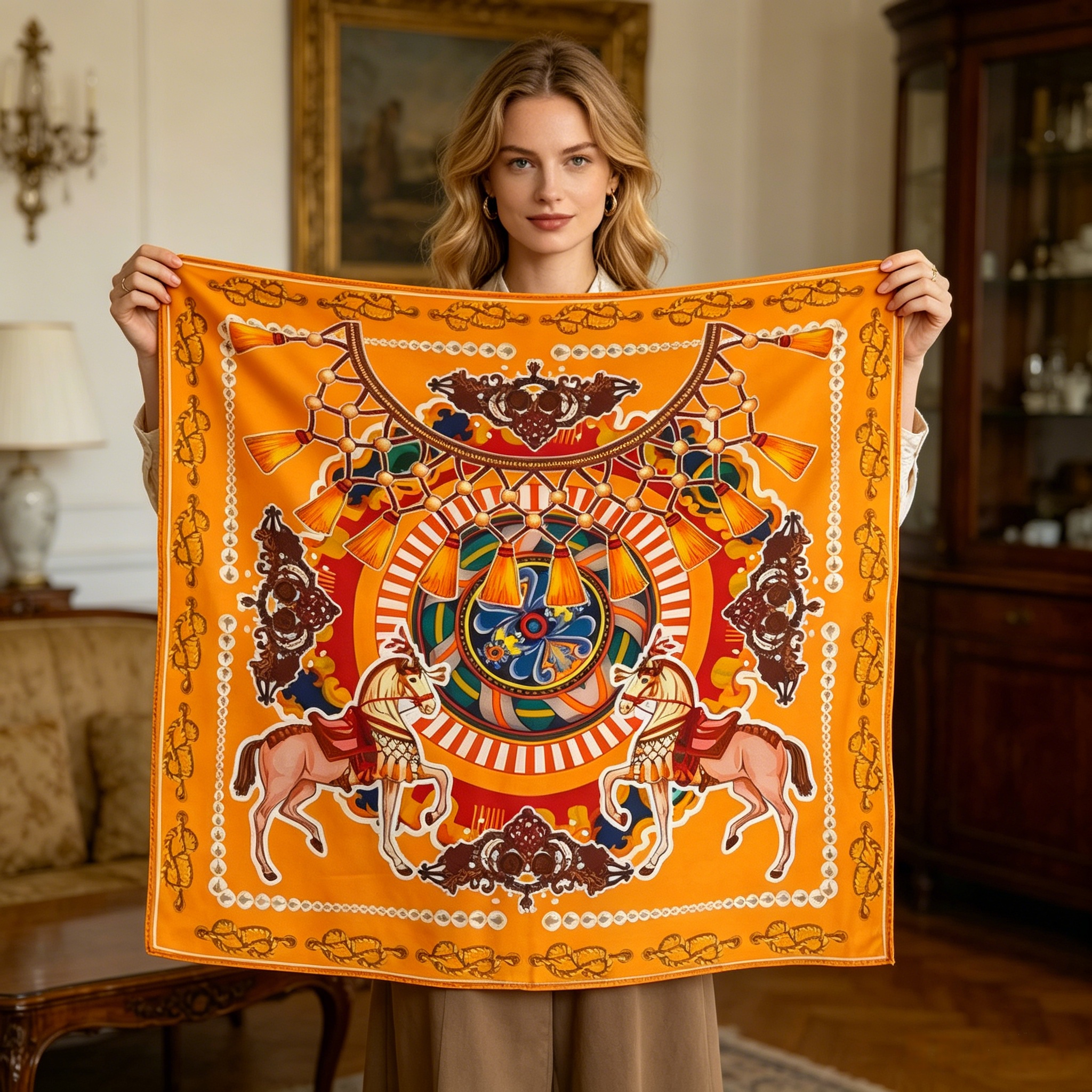 Doulbe Side Printed Silk  Scarf,LANKING TEX,Doulbe Side Printed Silk  Scarf