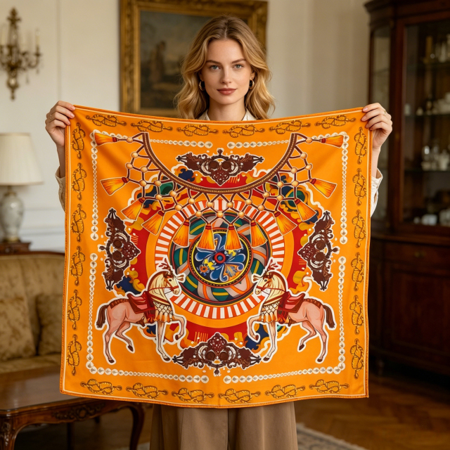 Doulbe Side Printed Silk  Scarf,LANKING TEX,Doulbe Side Printed Silk  Scarf